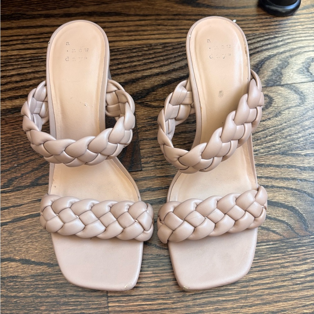 A New Day Basil Braided Tan Beige Sandal Heels Size 7 Womens